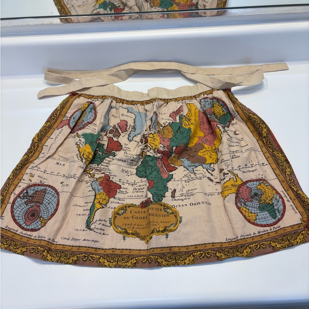 Vintage Handmade Kitchen Apron World Map For Small Women Or Child
